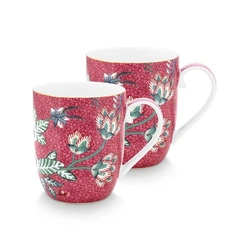 Pip Studio Set/2 Mugs Large Flower Festival Dark Pink 350ml