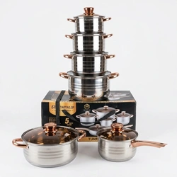 Eisenberg Stainless Steel Cookware Set – 12-Piece – Rose Gold Handles