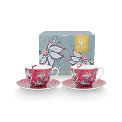 Pip Studio Set/2 Cups & Saucers Flower Festival Dark Pink 280ml