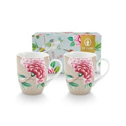 Pip Studio Set/2 Mugs Large Blushing Birds Khaki 350ml