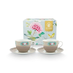 Pip Studio Set/2 Cups & Saucers Blushing Birds Khaki 280ml